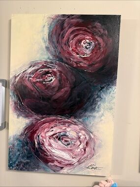 Award winning artist: Floral Wall Canvas in Deep Burgundy and Pink, 2’ x3